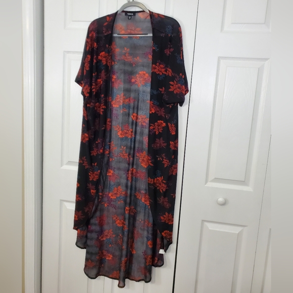 Torrid Curve Full Length Kimono Long Duster 1/2X Black Fall Floral Sheer Chiffon - Picture 3 of 11